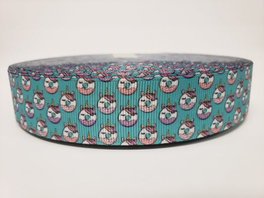 Unicorn Donuts - Grosgrain Ribbon 1" Width - By the yard