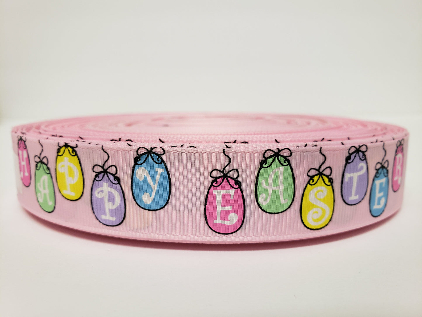 Easter - Happy Easter Eggs - Pink Grosgrain Ribbon 7/8" Width - By the yard