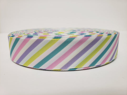 Pastel Slanted Stripes Grosgrain Ribbon 1" Width - By the yard