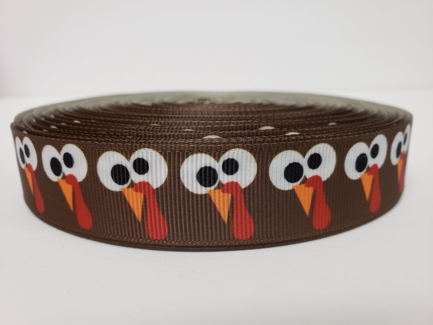 Thanksgiving Print - Turkey Faces - Brown Grosgrain Ribbon 7/8" Width - By the yard