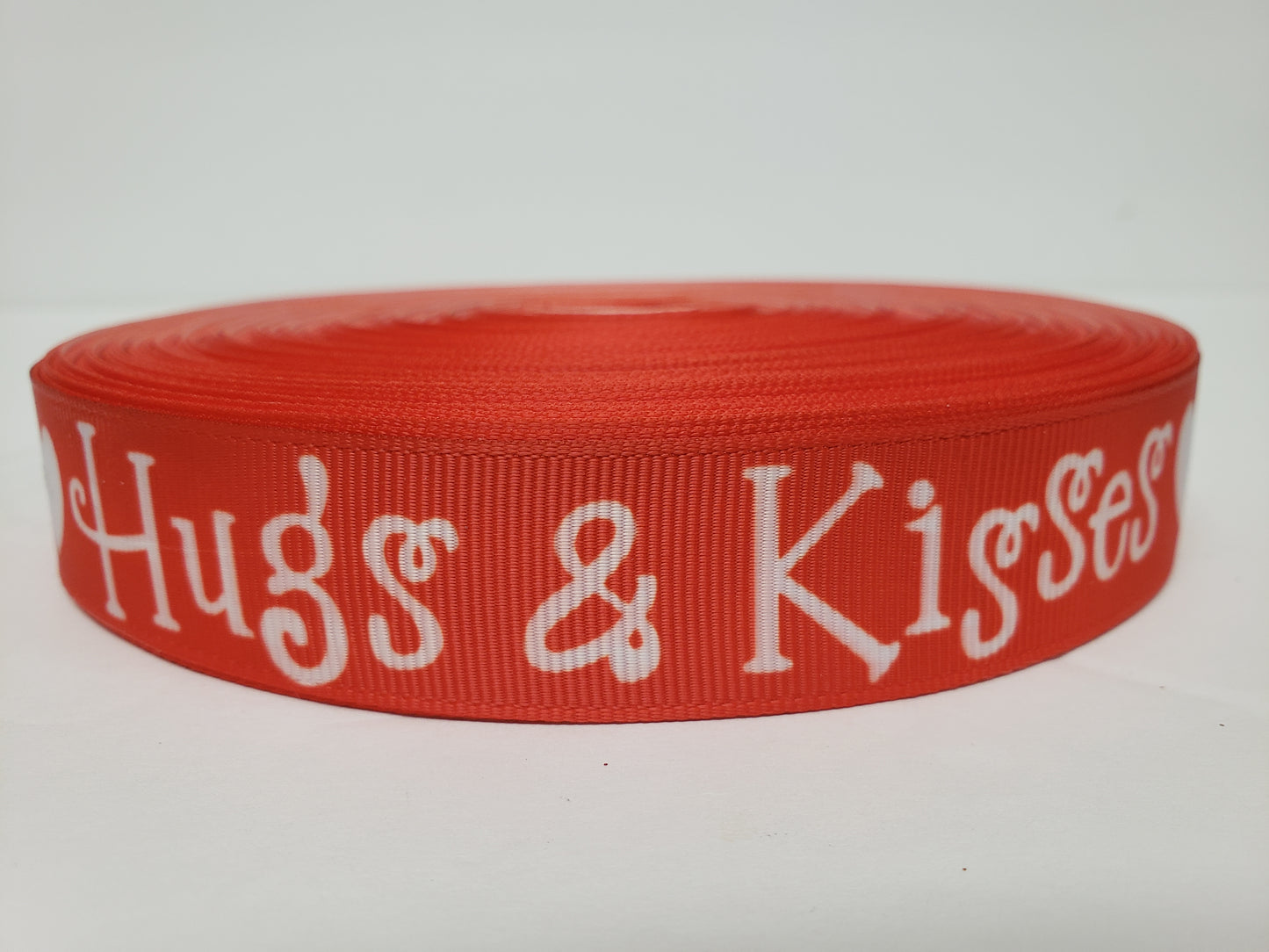 Valentine's Day - Hugs & KIsses - Red Grosgrain Ribbon 7/8" Width - By the yard