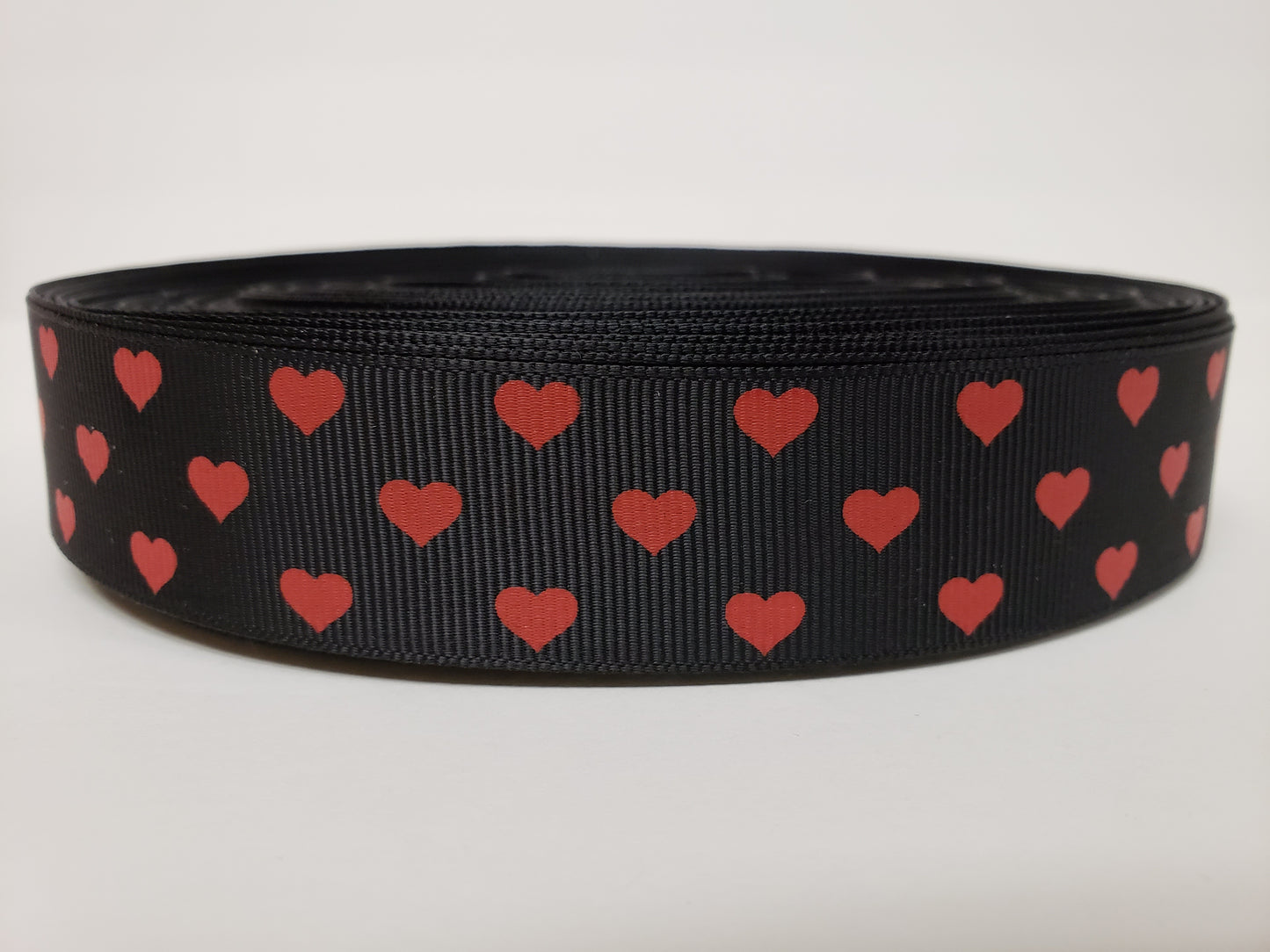 Valentine's Day - Red Hearts - Black Grosgrain Ribbon 1" Width - By the yard