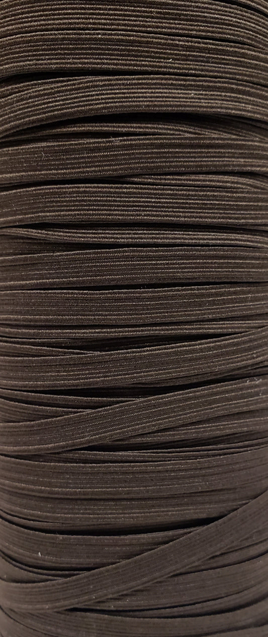 Flat Elastic Cord - Dark Brown - 1/4" Width