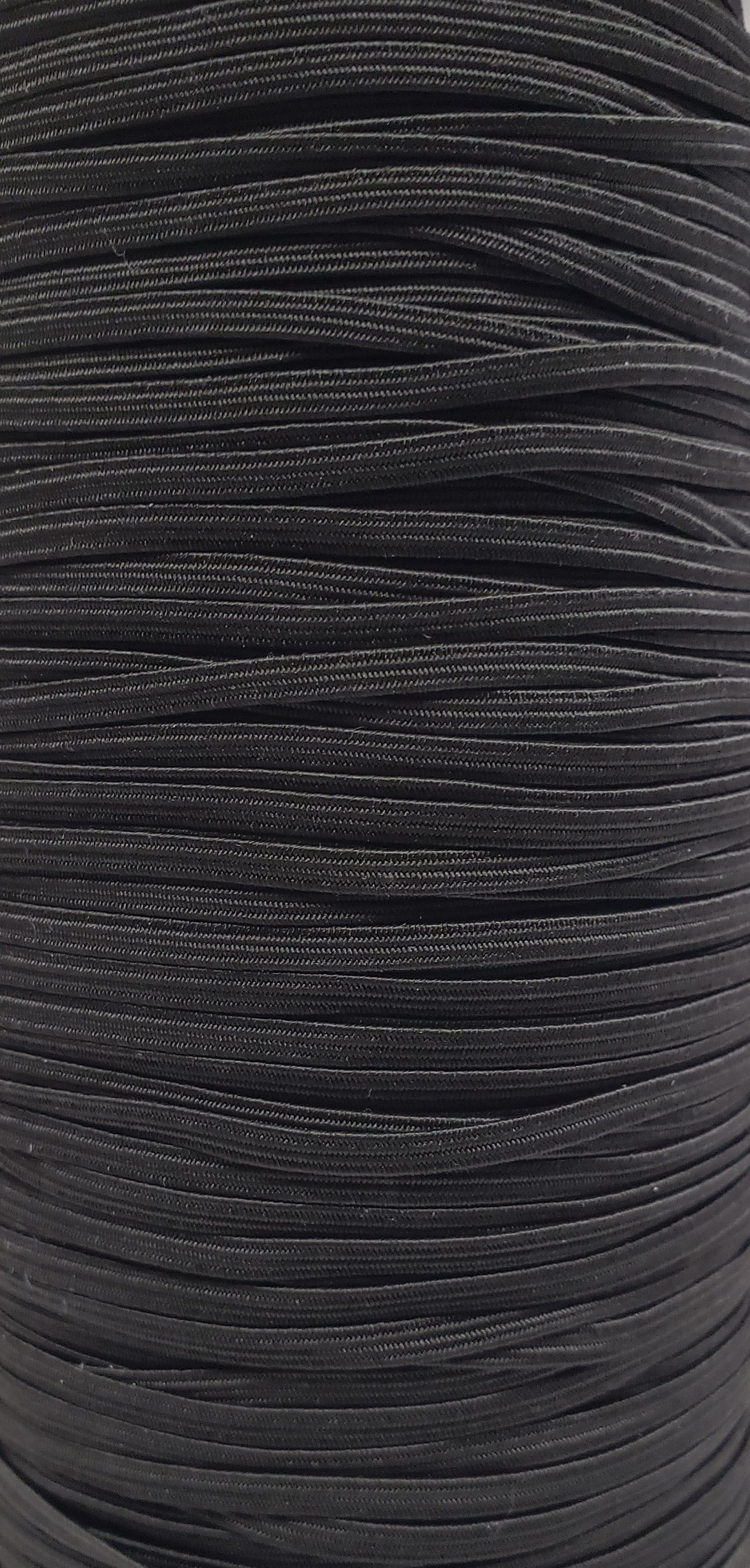 Flat Elastic Cord - Black - 1/8" Width