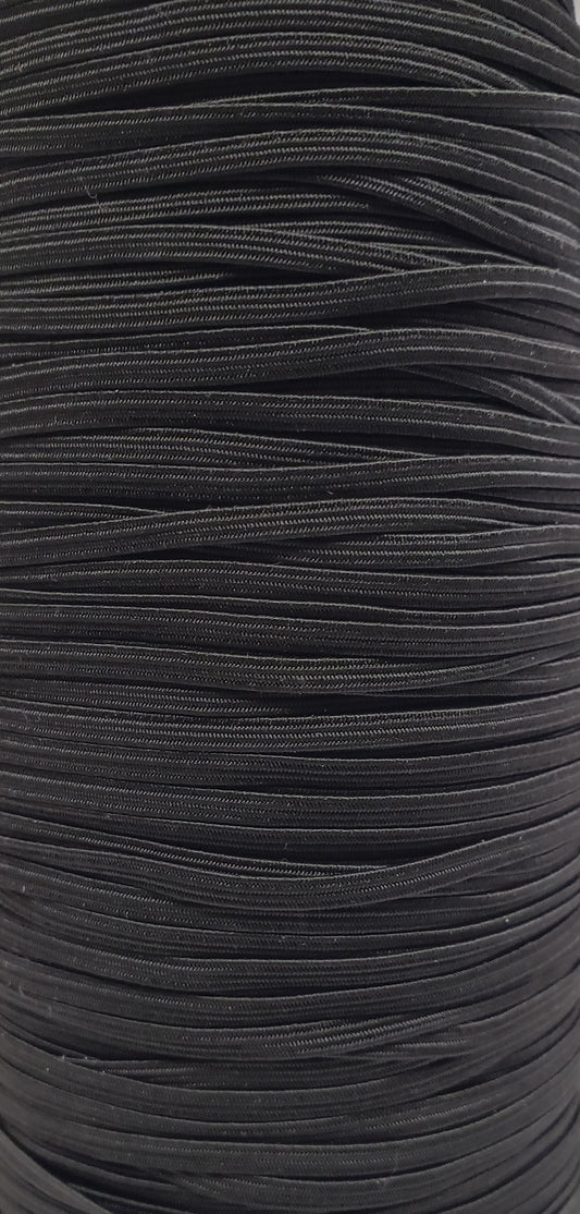 Flat Elastic Cord - Black - 1/8" Width