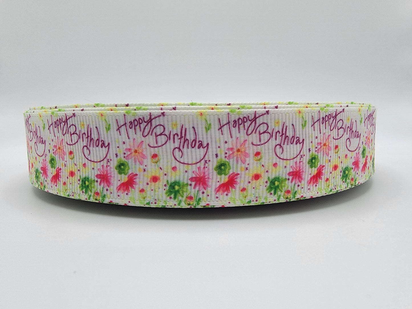 Happy Birthday - Floral Grosgrain Ribbon 7/8" Width - By the yard