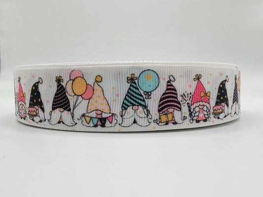 Gnomes Birthday - White Grosgrain Ribbon 1" Width - By the yard