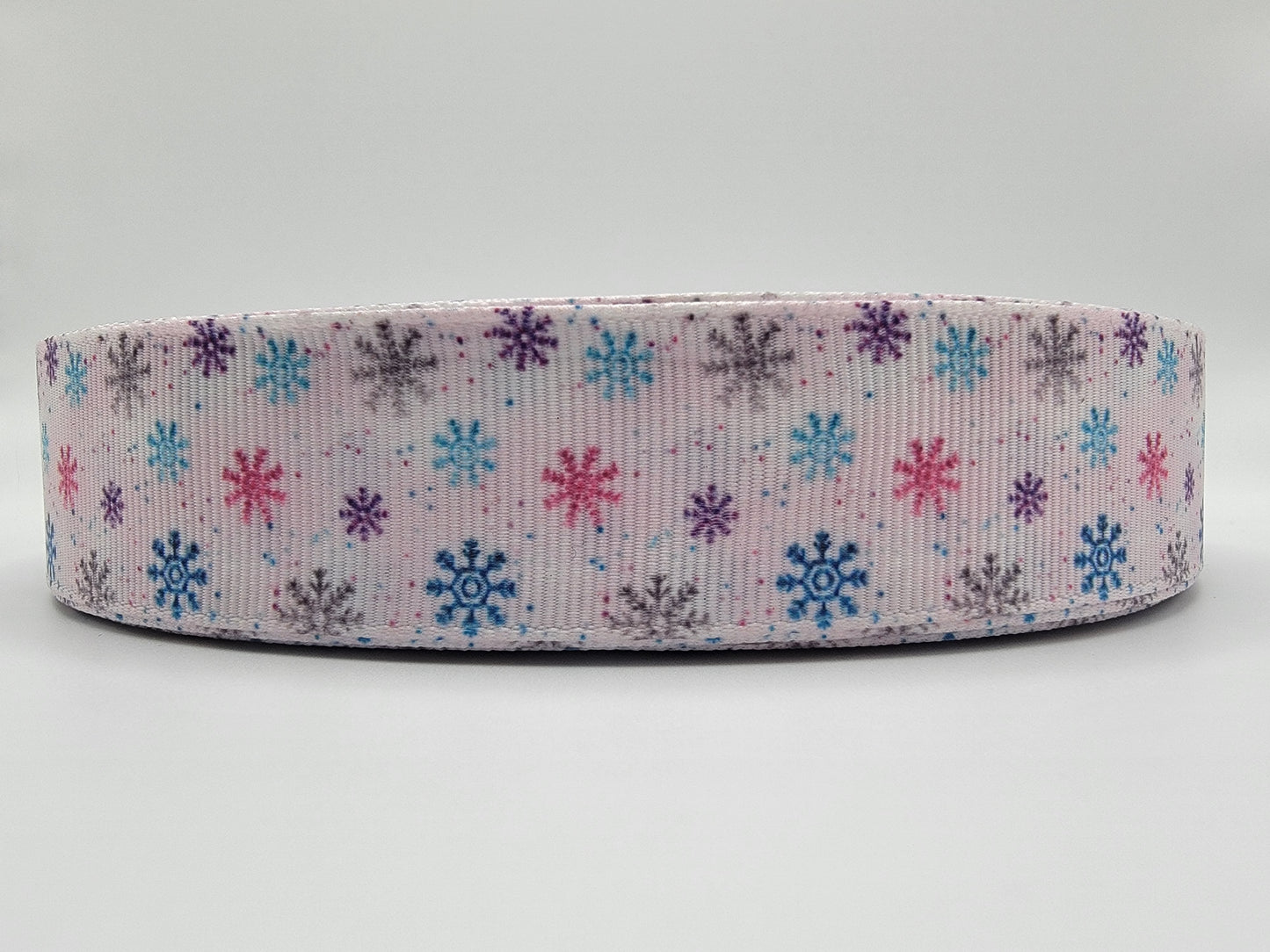 Christmas Print - Snowflakes - Pink/Purple Grosgrain Ribbon 1" Width - By the yard