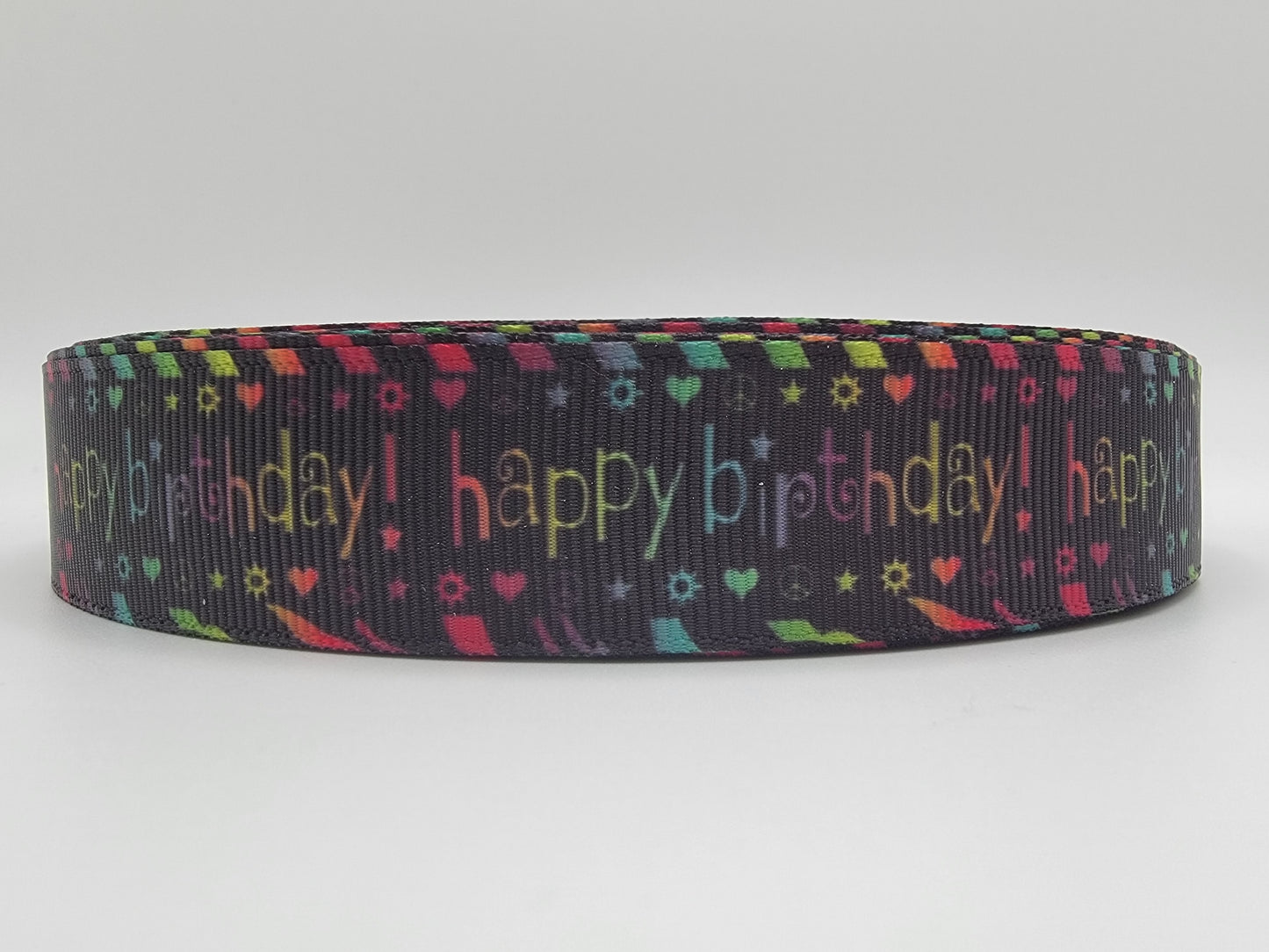 Happy Birthday - Black Grosgrain Ribbon 7/8" Width - By the yard