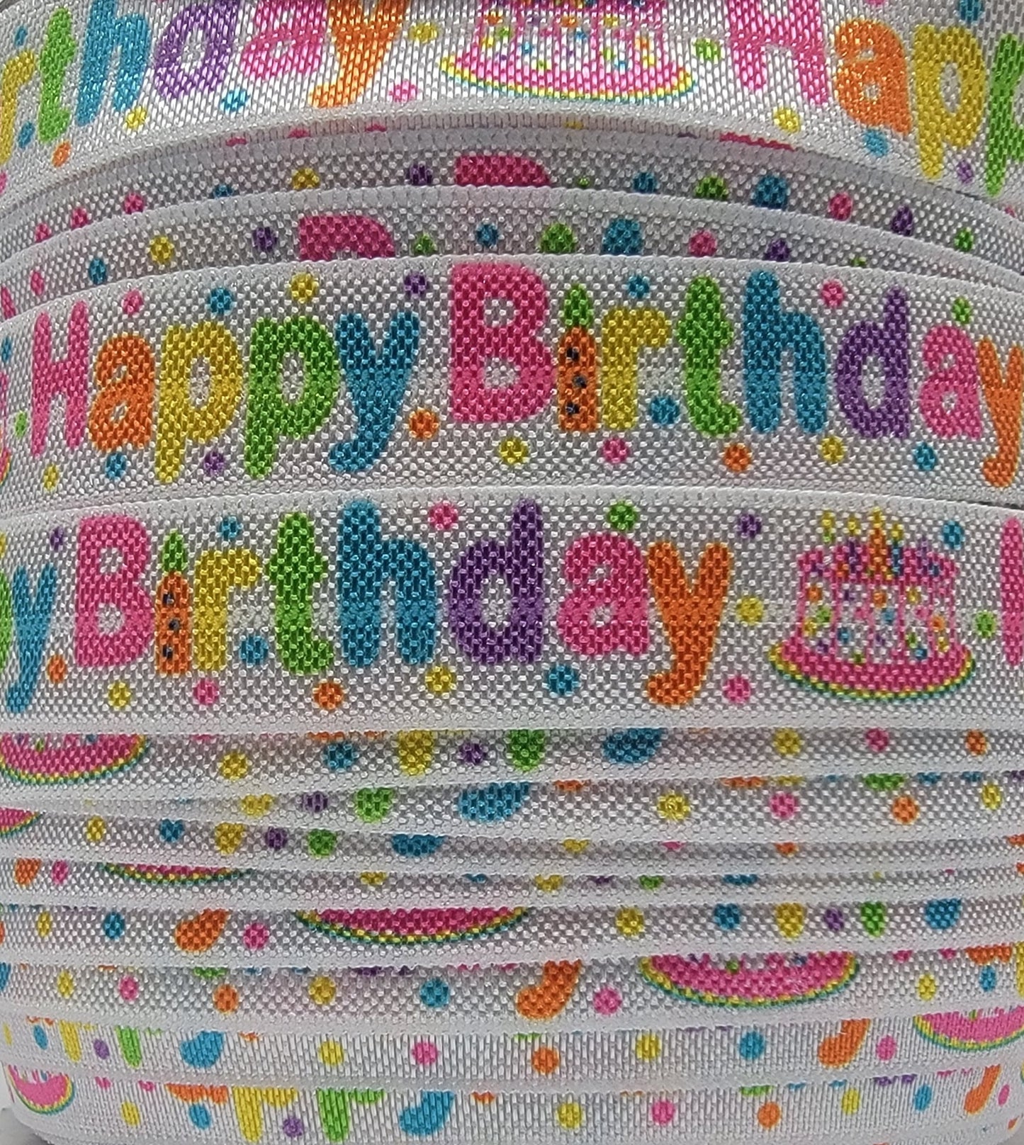 Fold Over Elastic - Happy Birthday - 5/8" Width