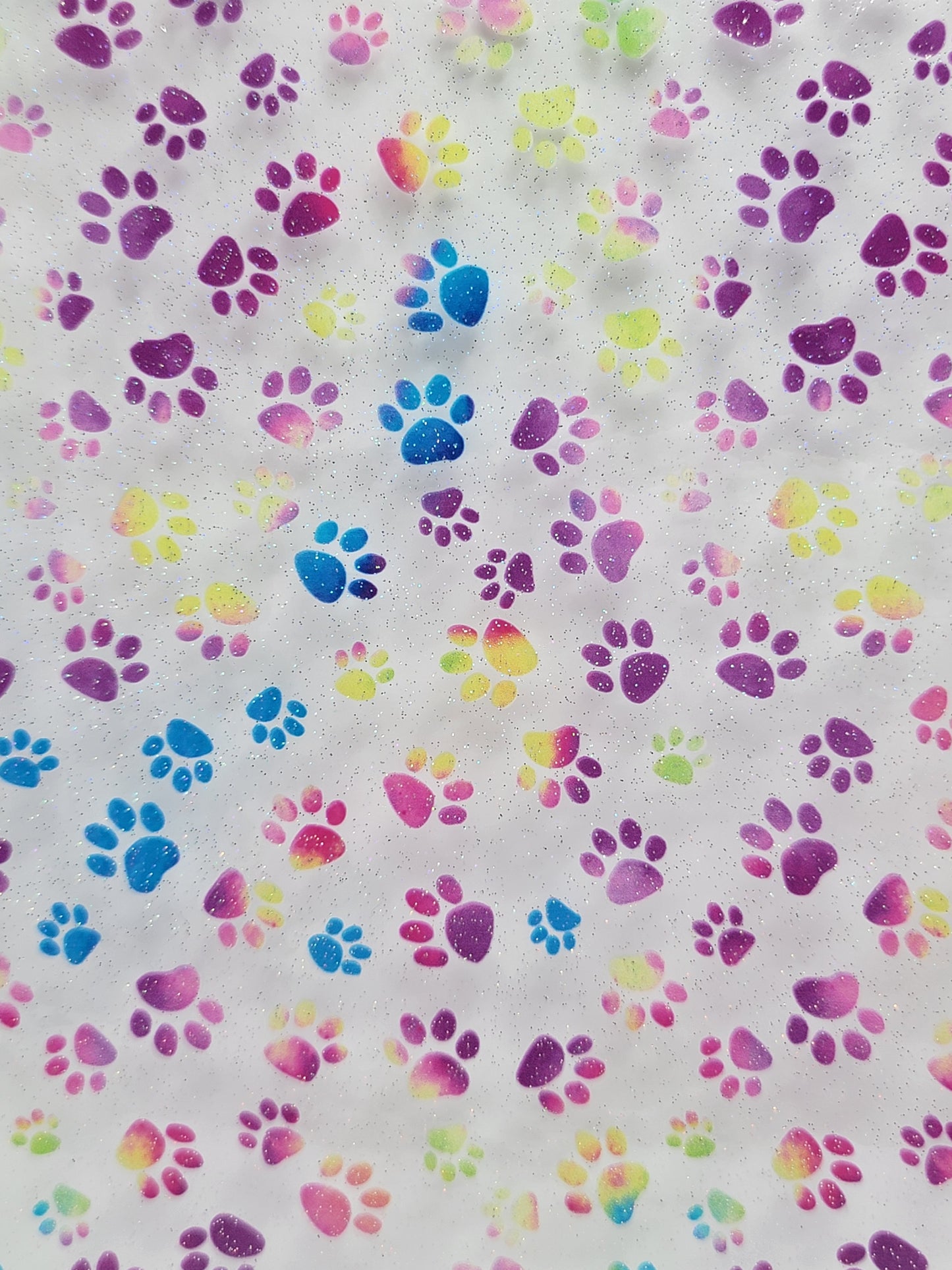 Paw Prints - Transparent UV - Fine Glitter - Printed Synthetic (Faux) Leather - Single Sheet