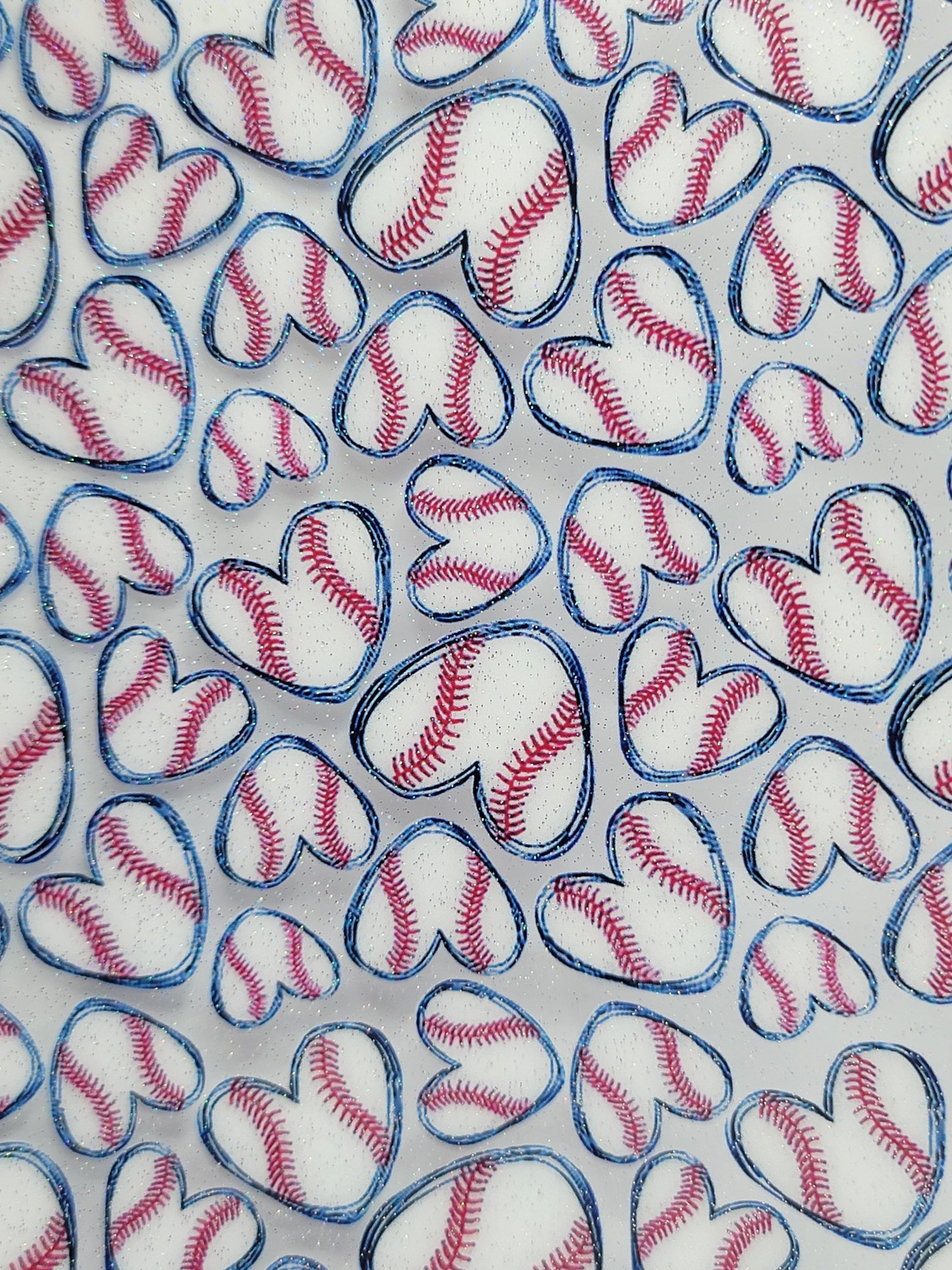 Baseball Hearts - Transparent UV - Fine Glitter - Printed Synthetic (Faux) Leather - Single Sheet