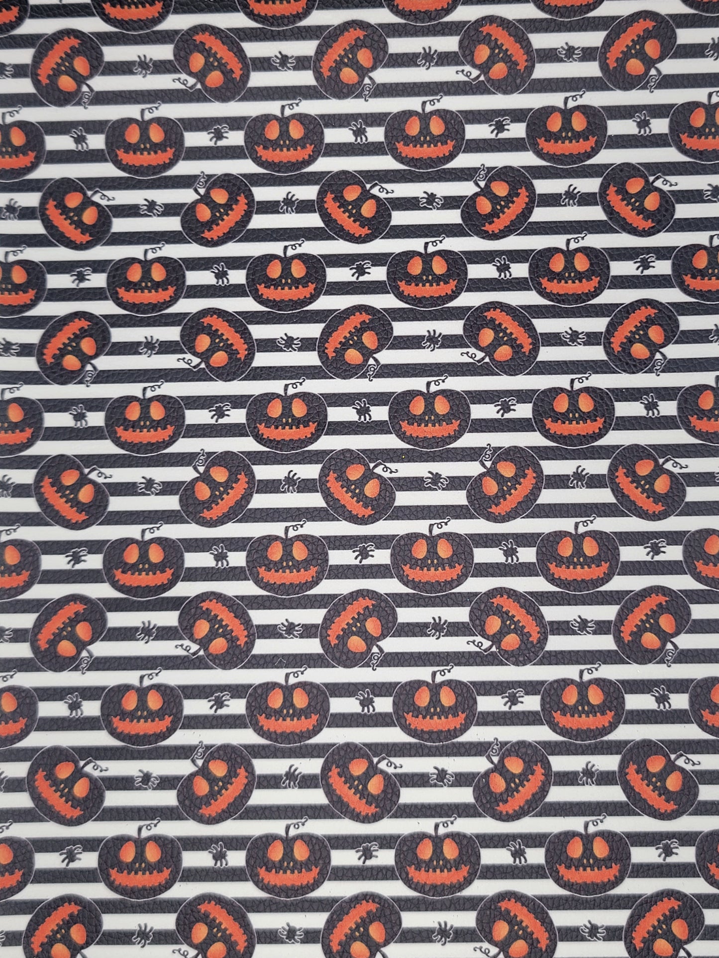 Halloween - Pumpkins - Black & White Synthetic (Faux) Leather Single Sheet - Litchi