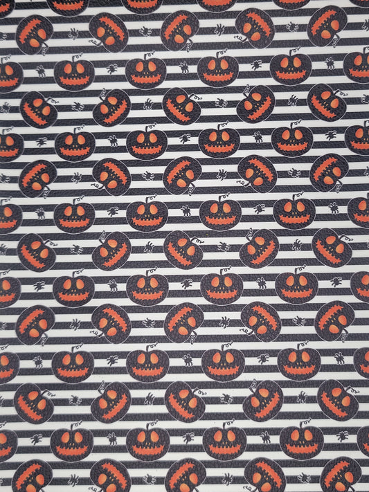 Halloween - Pumpkins - Black & White Synthetic (Faux) Leather Single Sheet - Litchi