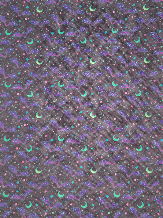 Halloween - Bats in the Starry Night - Synthetic (Faux) Leather Single Sheet