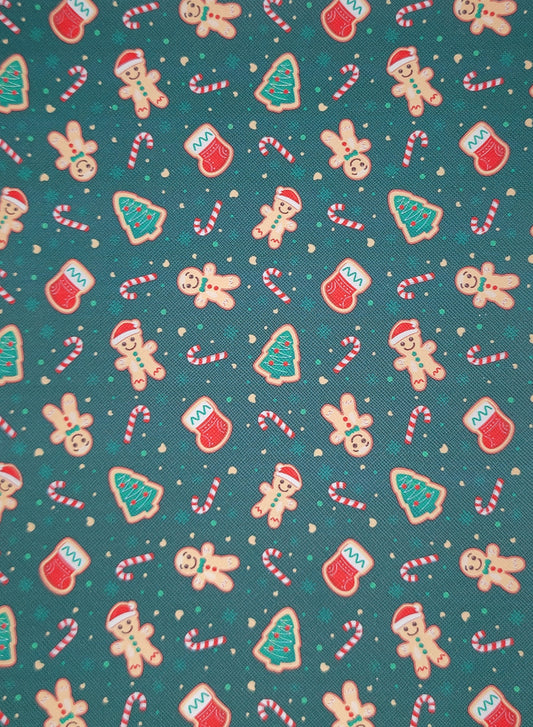 Christmas Print - Green Synthetic (Faux) Leather Single Sheet