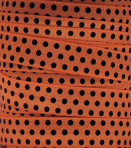 Fold Over Elastic - Orange with Black Polka Dots - 5/8" Width