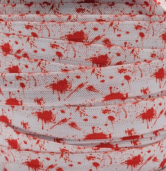 Fold Over Elastic - White with Red Blood Splatter - 5/8" Width