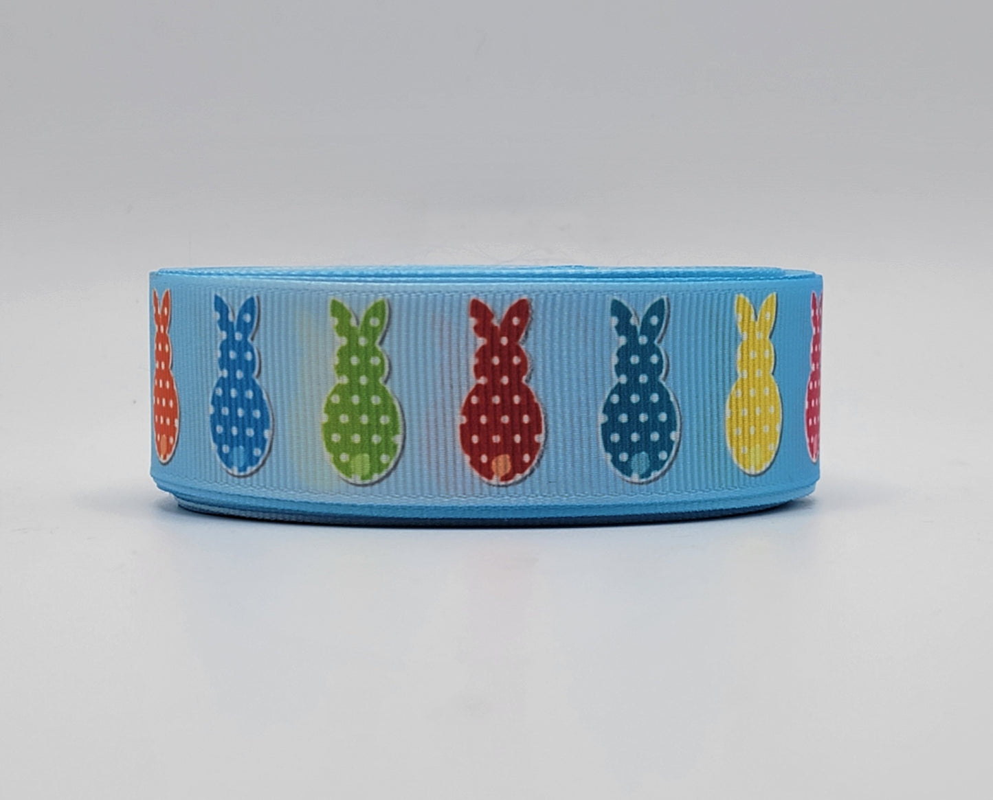 Easter - Polka Dot Bunnies - Light Blue Grosgrain Ribbon 1" Width - By the yard