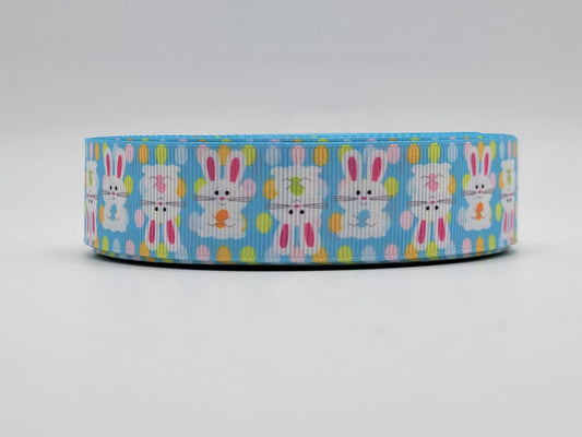 Easter - Bunnies & Easter Eggs - Light Blue Grosgrain Ribbon 1" Width - By the yard