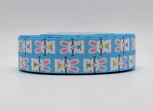 Easter - Bunnies - Light Blue Grosgrain Ribbon 1" Width - By the yard