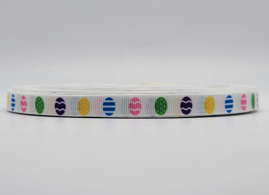 Easter - Colored Eggs - White Grosgrain Ribbon 3/8" Width - By the yard