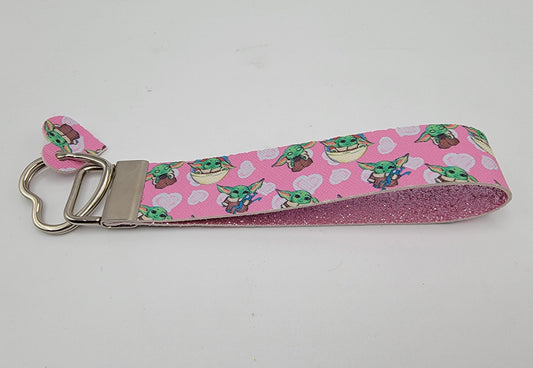 Key Fob Wristlet - Yoda - Pink with Hearts