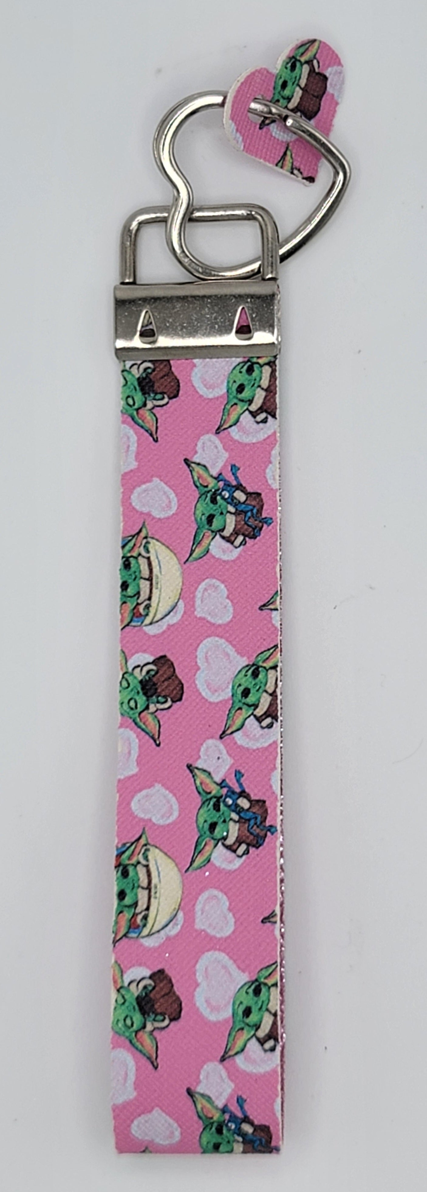 Key Fob Wristlet - Yoda - Pink with Hearts