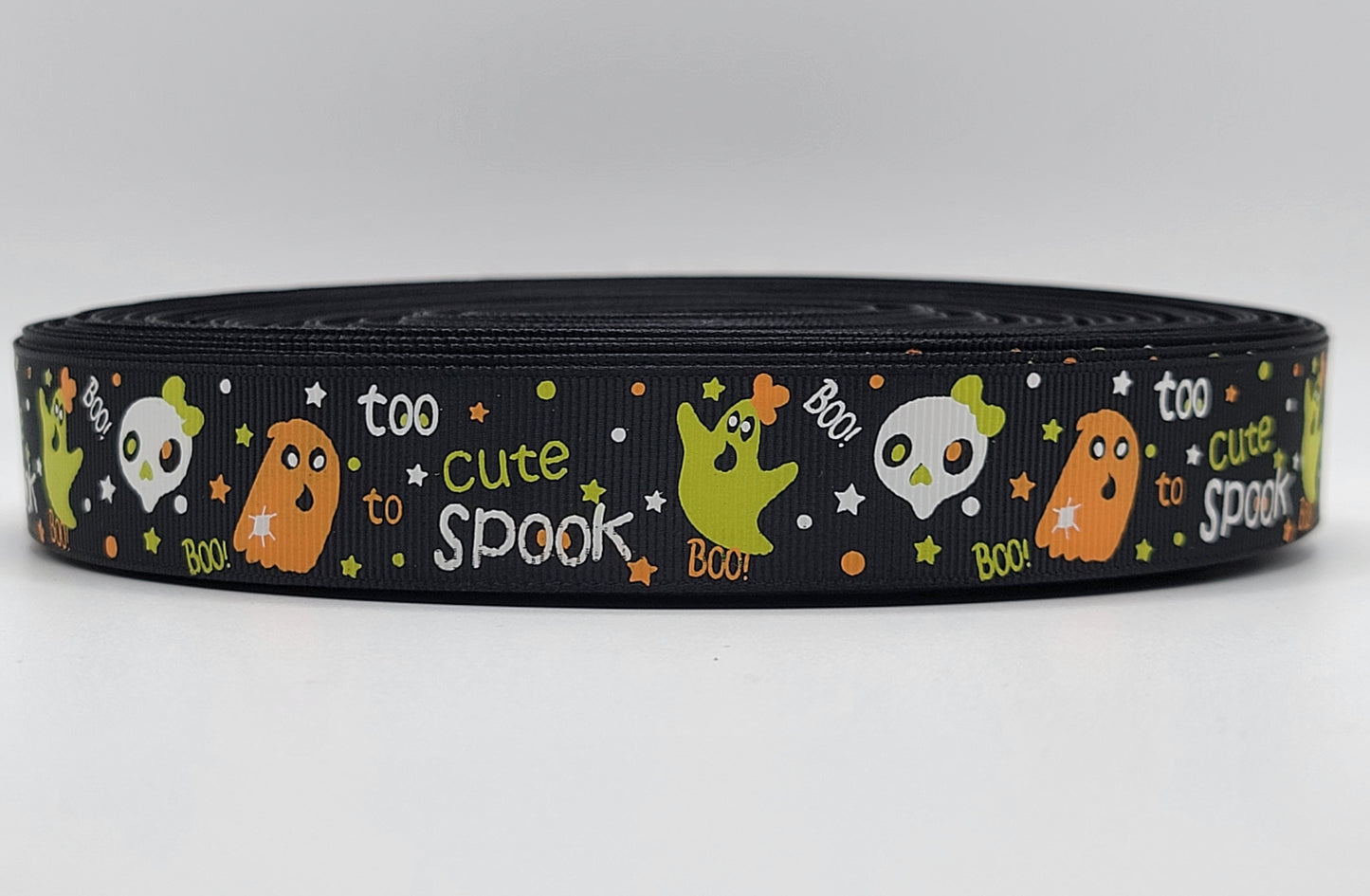 Halloween - Too Cute To Spook - Black Grosgrain Ribbon 1" Width - By the yard