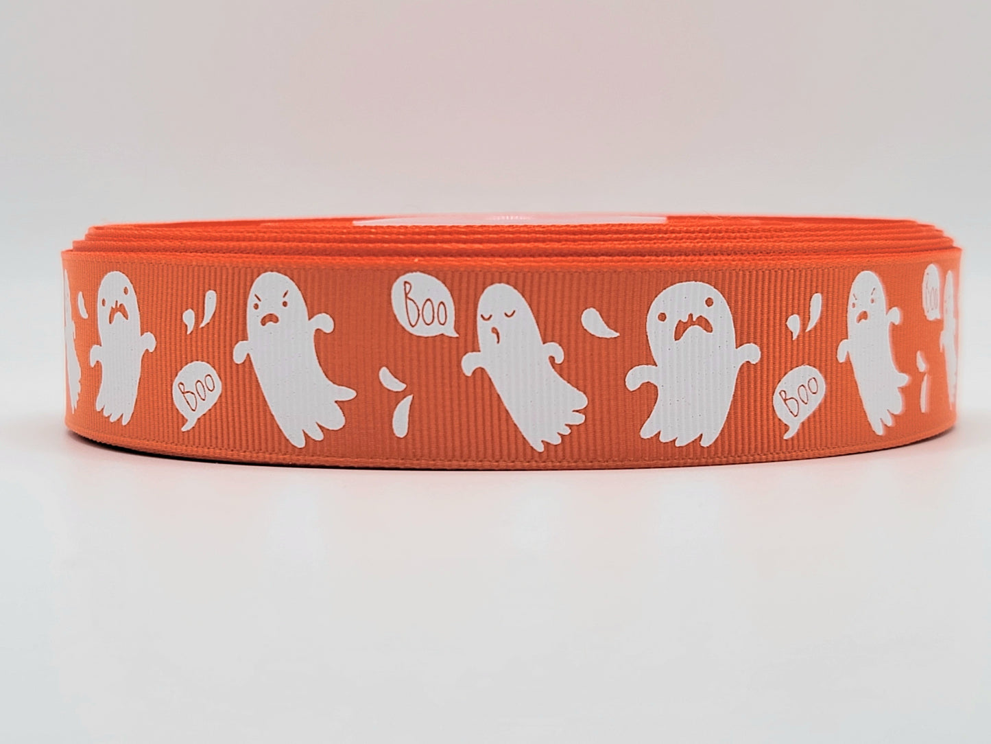 Halloween - Ghosts - Boo - Orange Grosgrain Ribbon 1" Width - By the yard