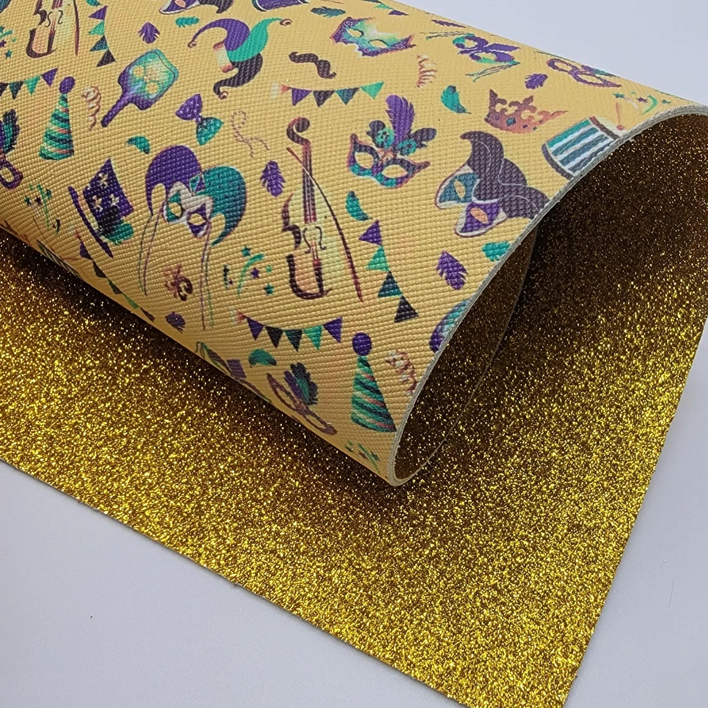 Mardi Gras Themed - Double Sided Synthetic (Faux) Leather Single Sheet