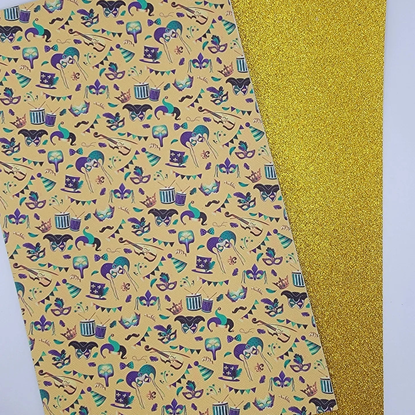 Mardi Gras Themed - Double Sided Synthetic (Faux) Leather Single Sheet