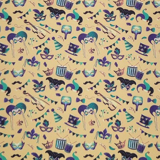 Mardi Gras Themed - Double Sided Synthetic (Faux) Leather Single Sheet